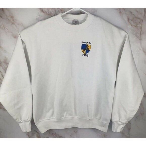 Vintage Delta Sigma 1996 Crewneck Sweatshirt Adult Large White Men's XL ~STAINS~ - Picture 11 of 11